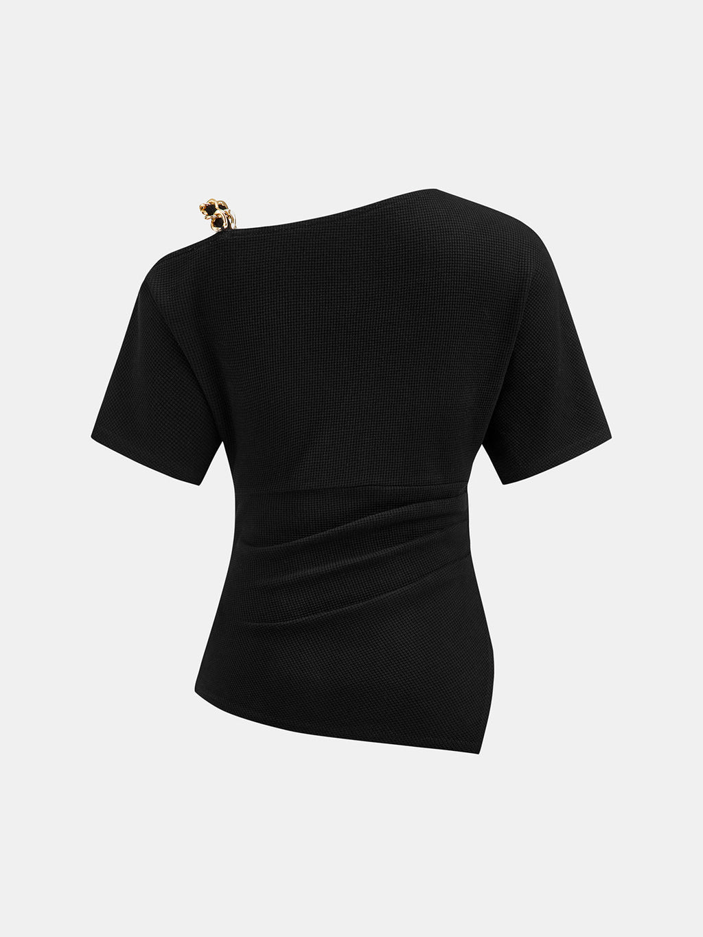 Chain Strap Asymmetrical Waffle Knit Top