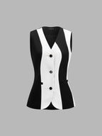 Color Block Sleeveless Vest & Shorts Set