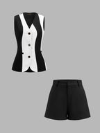 Color Block Sleeveless Vest & Shorts Set
