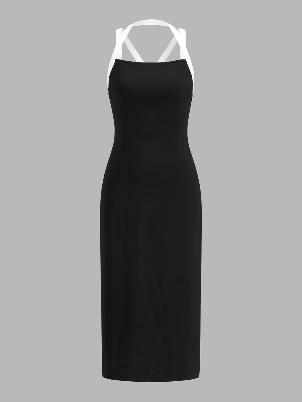 Contrast Strap Bow Back Midi Bodycon Dress