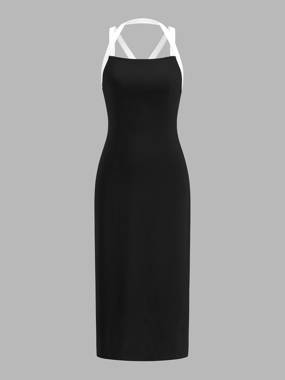Contrast Strap Bow Back Midi Bodycon Dress