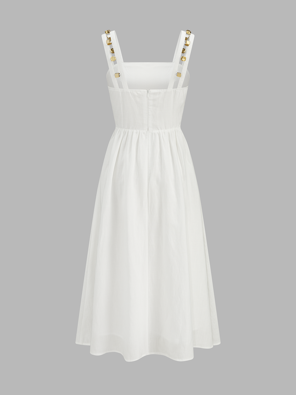 Metal Detail Cutout Linen Blend Midi Dress