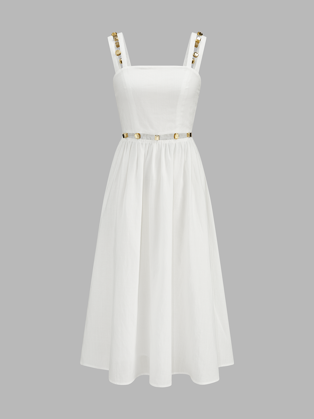Metal Detail Cutout Linen Blend Midi Dress