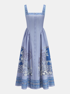 Tropical Print Square Neck Backless Maxi Dress