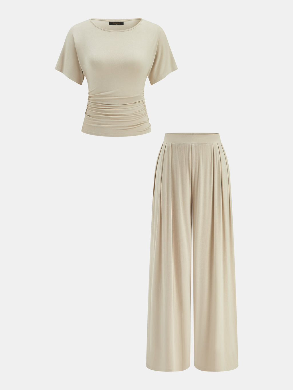 Ruched Crew Neck Top & Pleated Pants Set