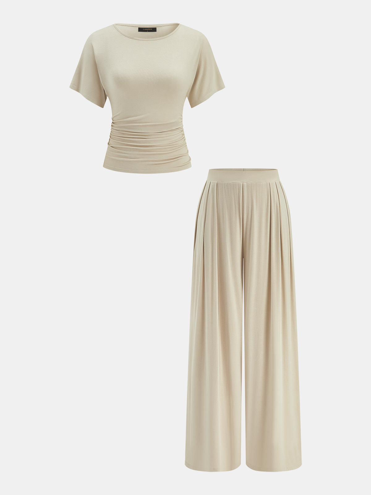 Ruched Crew Neck Top & Pleated Pants Set