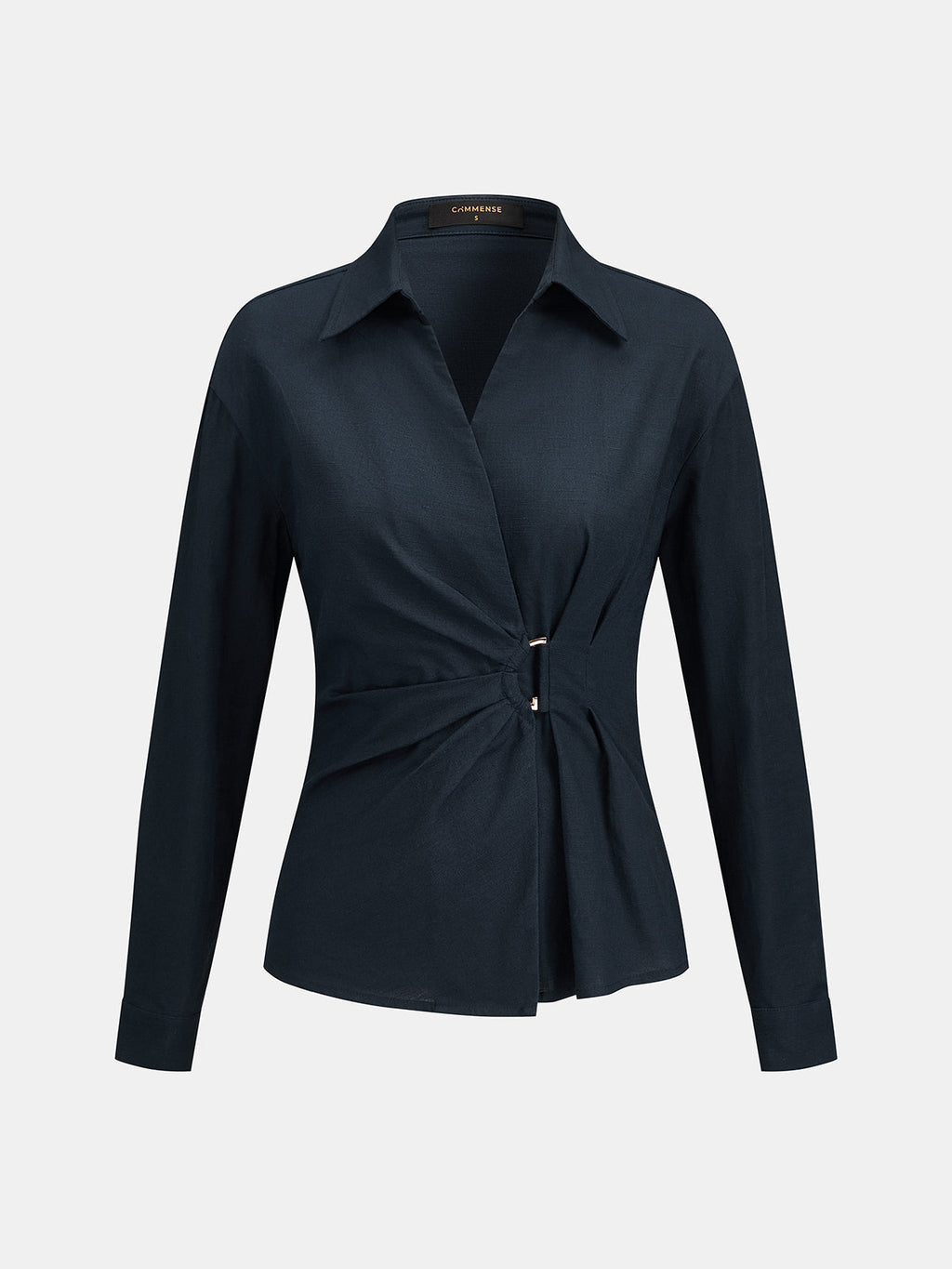 Ruched Waist Collared Wrap Blouse