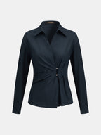 Ruched Waist Collared Wrap Blouse