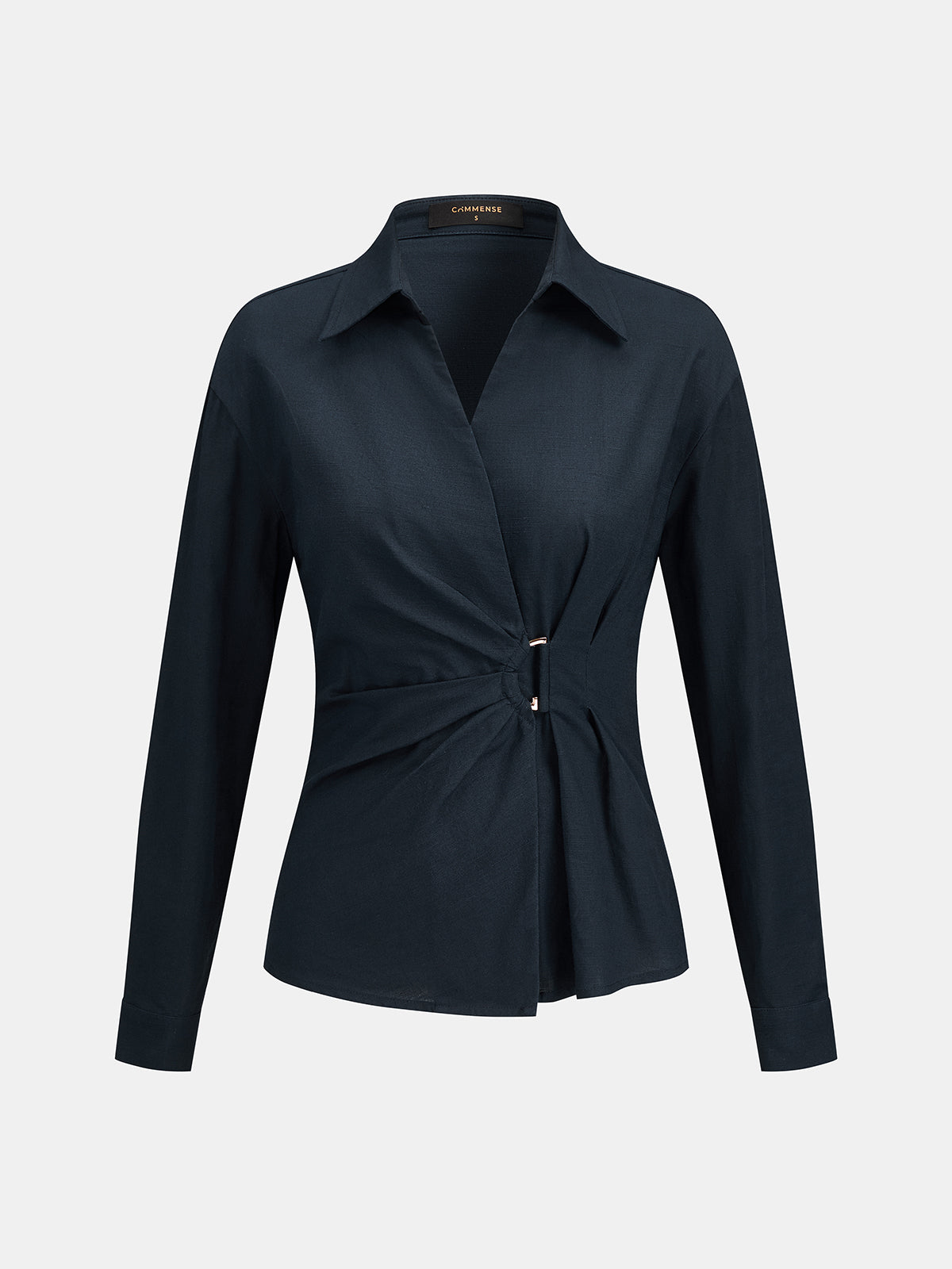 Ruched Waist Collared Wrap Blouse