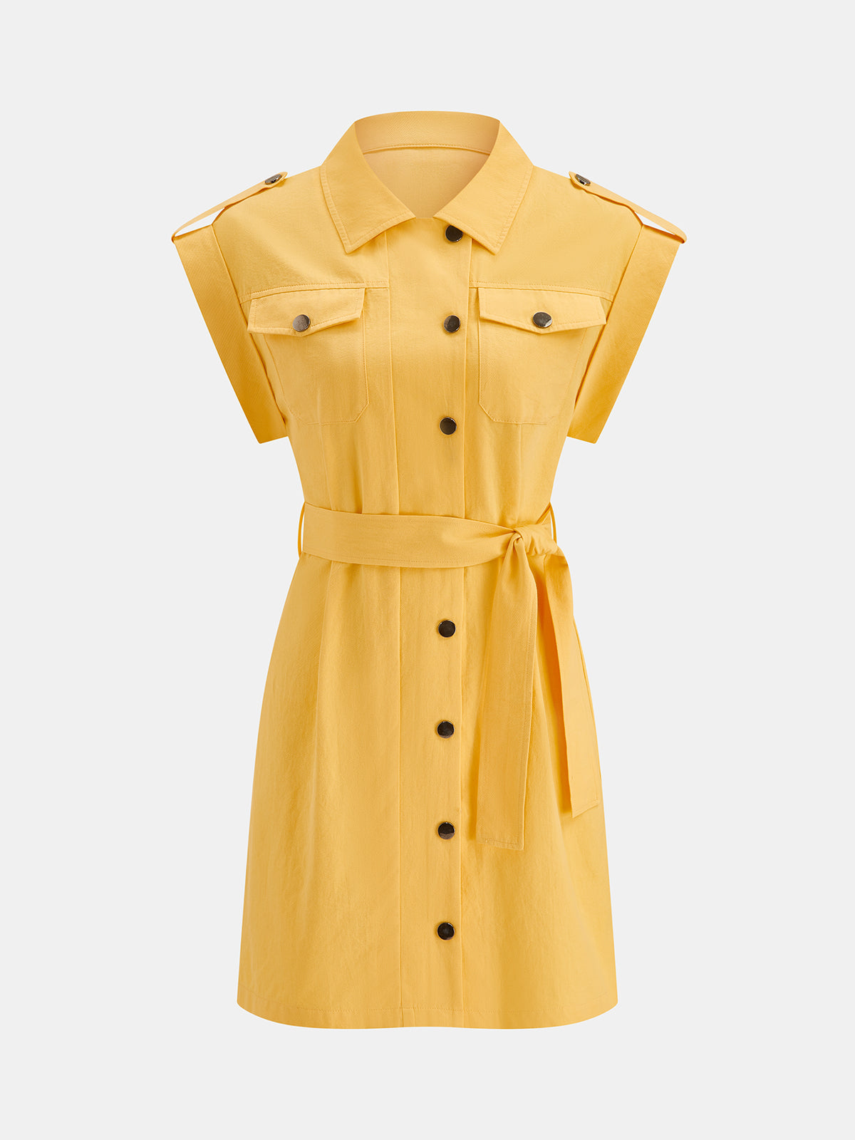 Epaulet Belted Cotton Shirt Mini Dress