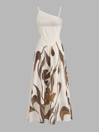 Asymmetrical Cutout Abstract Print Maxi Dress
