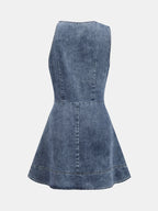 Ruched Sleeveless Asymmetric Denim Mini Dress
