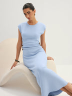 Side Bead Cutout Sleeveless Knit Midi Dress