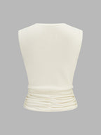 Notched V Neck Ruched Knit Tank Top
