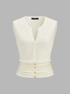 Notched V Neck Ruched Knit Tank Top