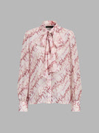 Sheer Marbled Bow Neck Long Sleeve Blouse