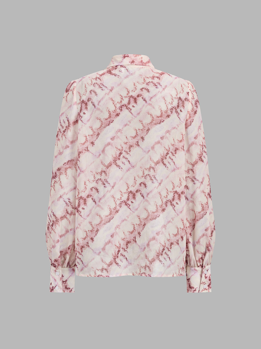 Sheer Marbled Bow Neck Long Sleeve Blouse