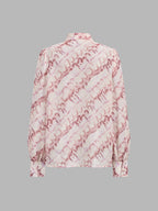 Sheer Marbled Bow Neck Long Sleeve Blouse