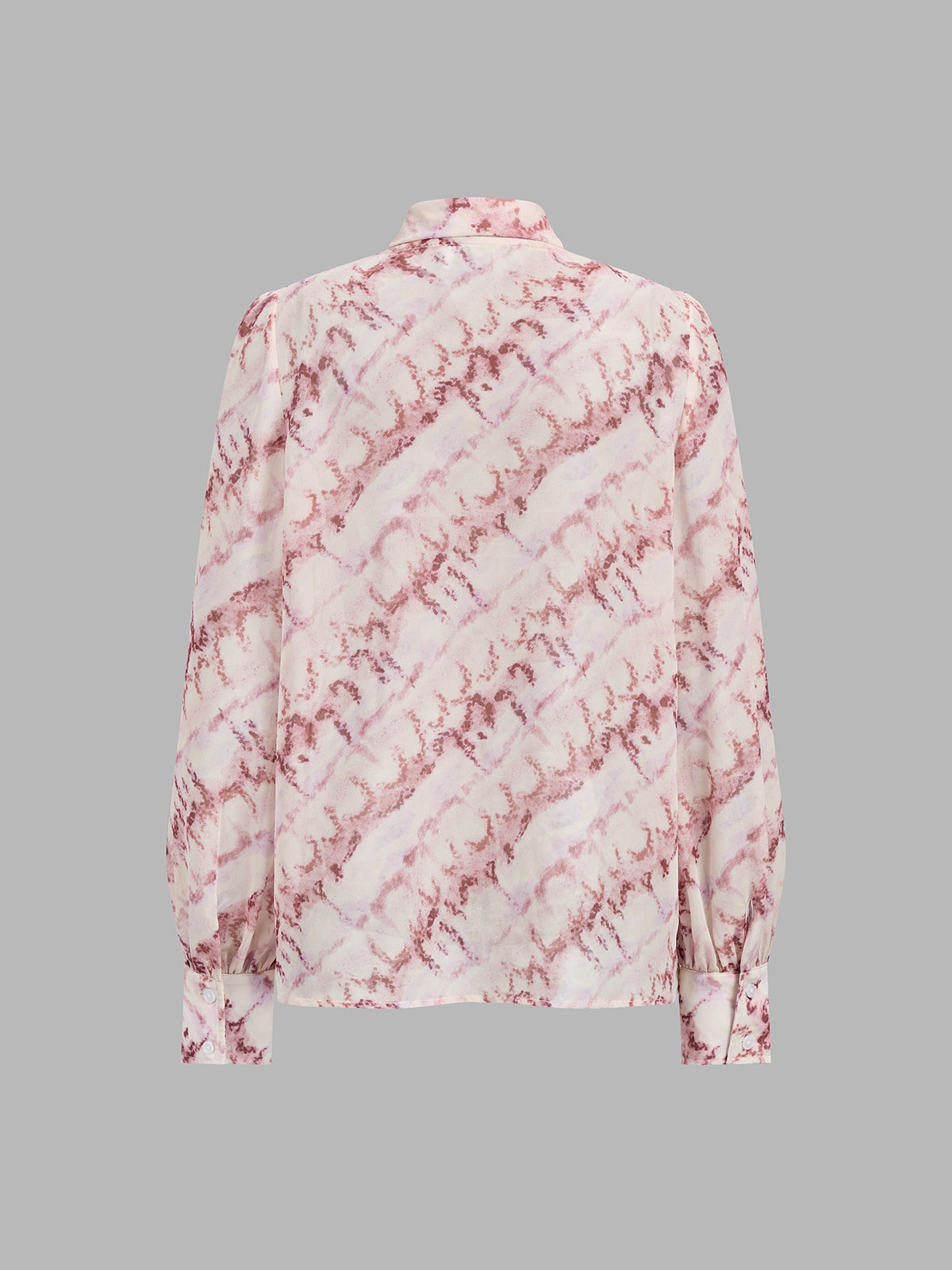 Sheer Marbled Bow Neck Long Sleeve Blouse