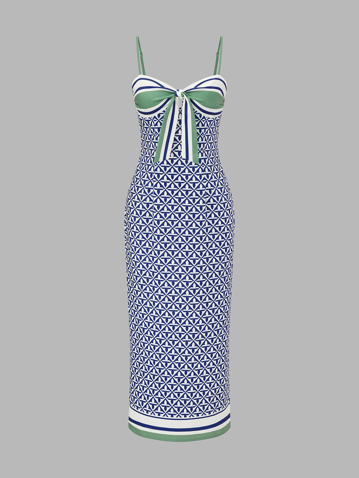 Geometric Print Tie-Front Slit Maxi Slip Dress
