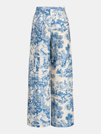 Toile Print Pleated Wide Leg Pants