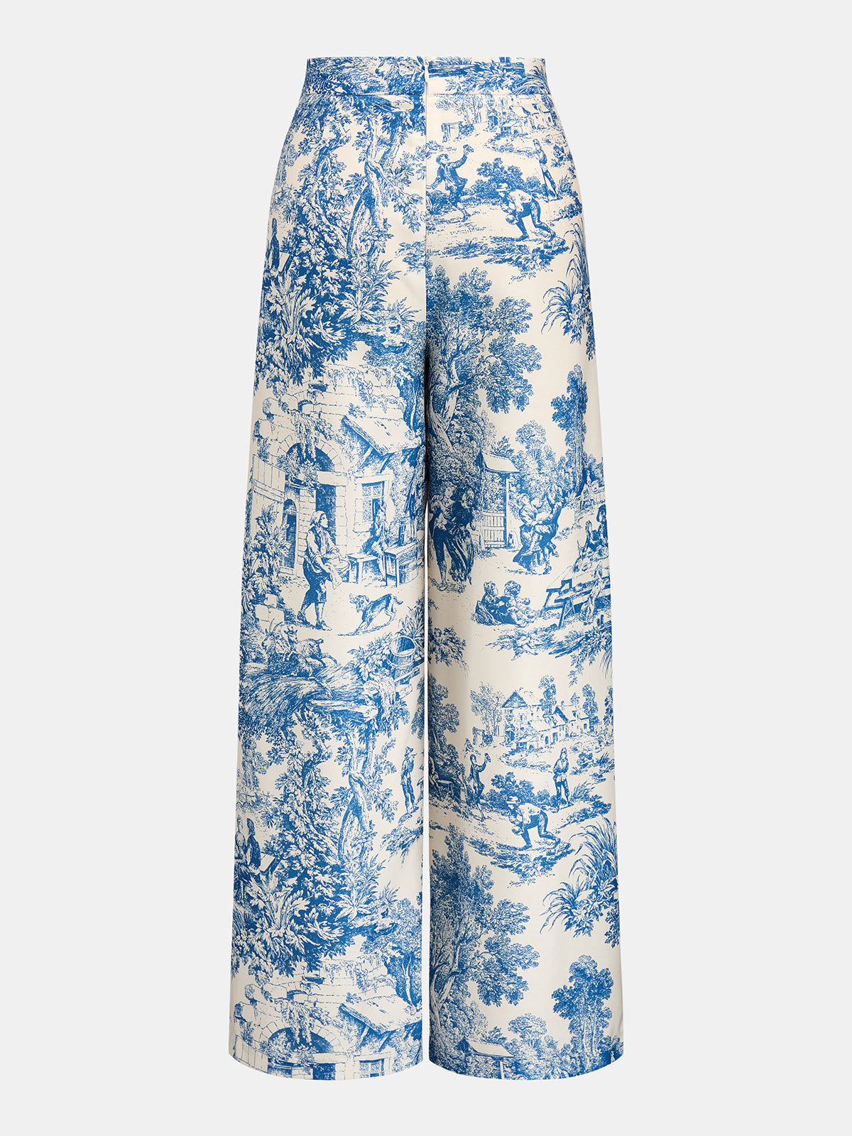 Toile Print Pleated Wide Leg Pants