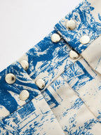 Toile Print Pleated Wide Leg Pants