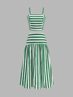 Striped Cotton Two Piece Midi Skirt Set
