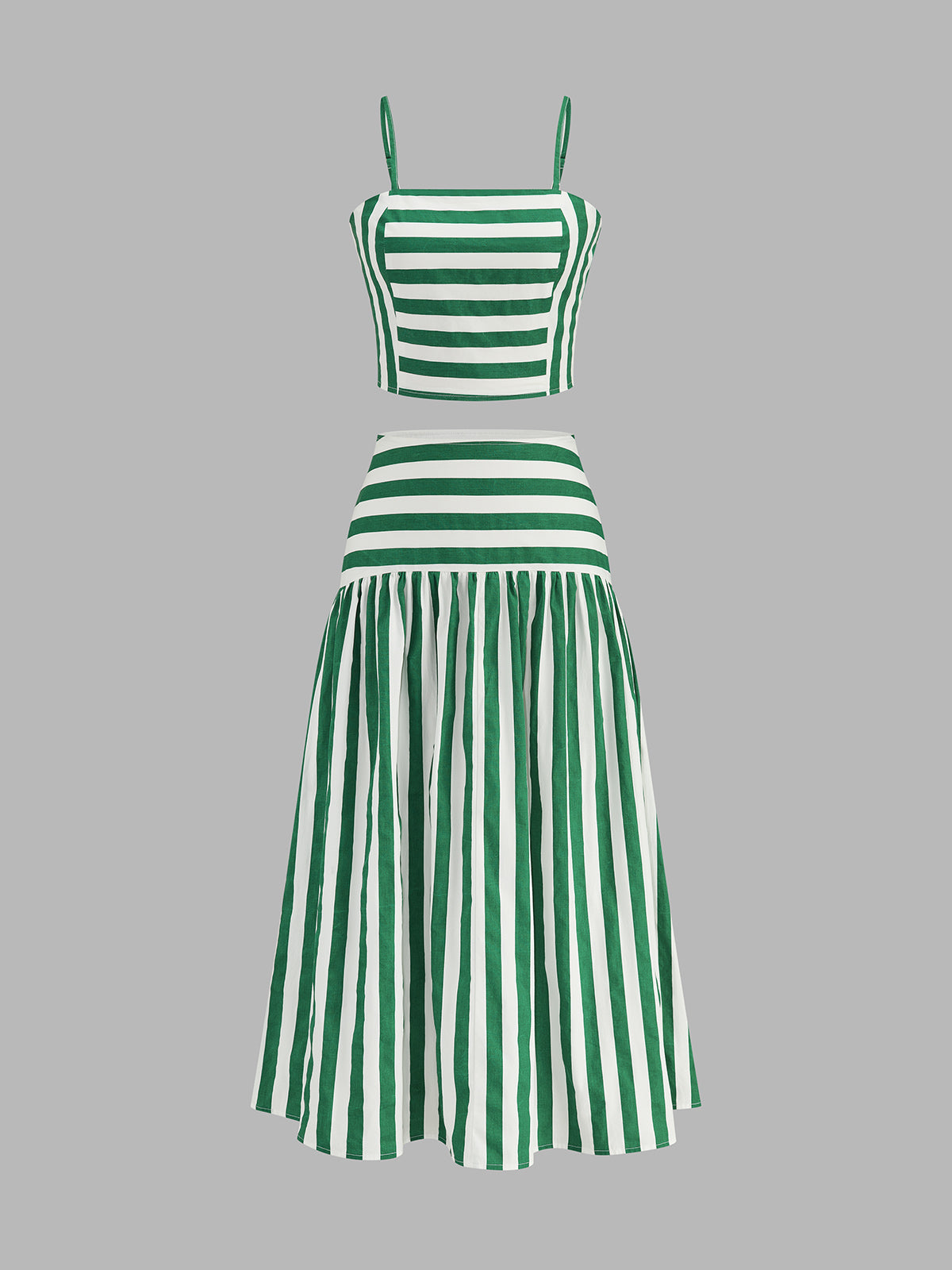 Striped Cotton Two Piece Midi Skirt Set