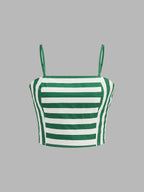 Striped Cotton Two Piece Midi Skirt Set