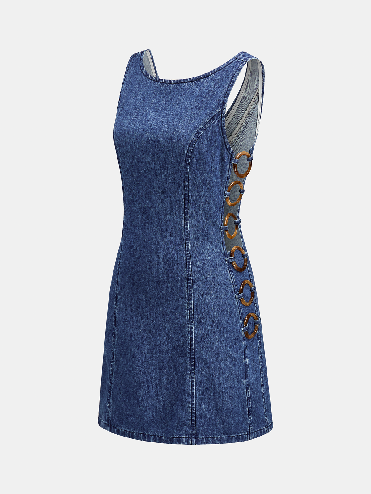 Side Ring Cutout Sleeveless Denim Mini Dress