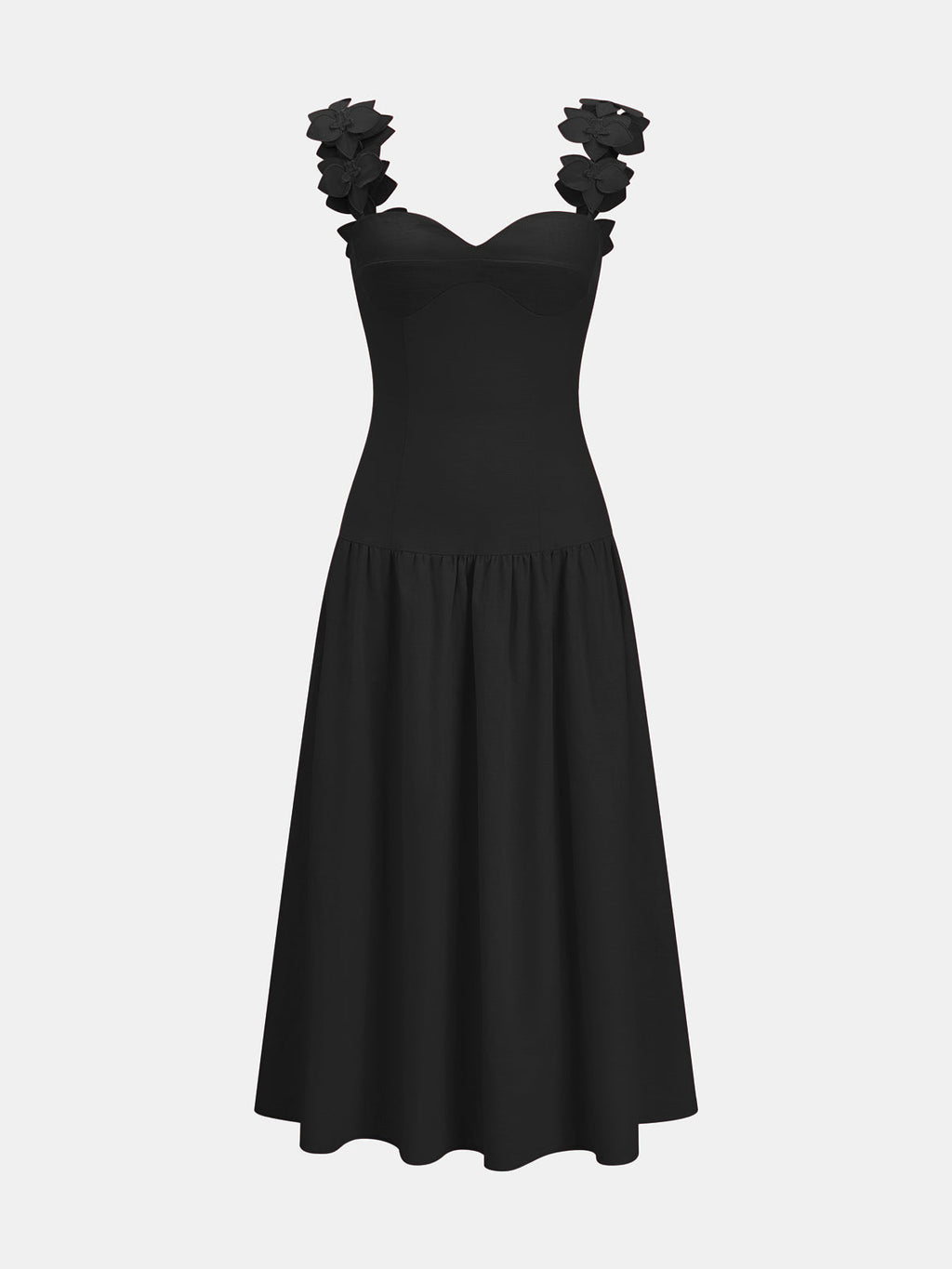 Flower Strap Cotton Linen Midi Dress