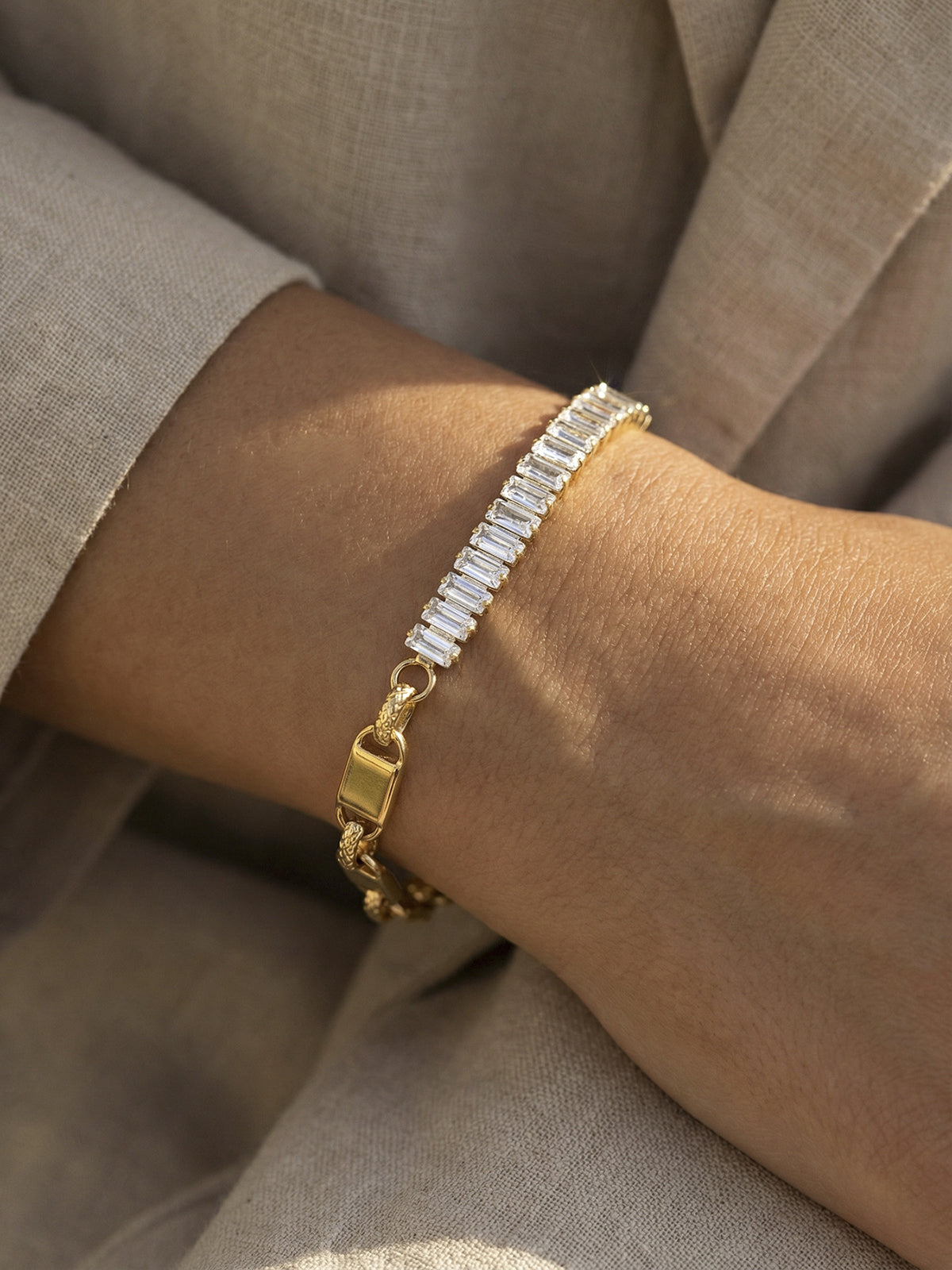 Baguette Zircon Mixed Chain Bracelet