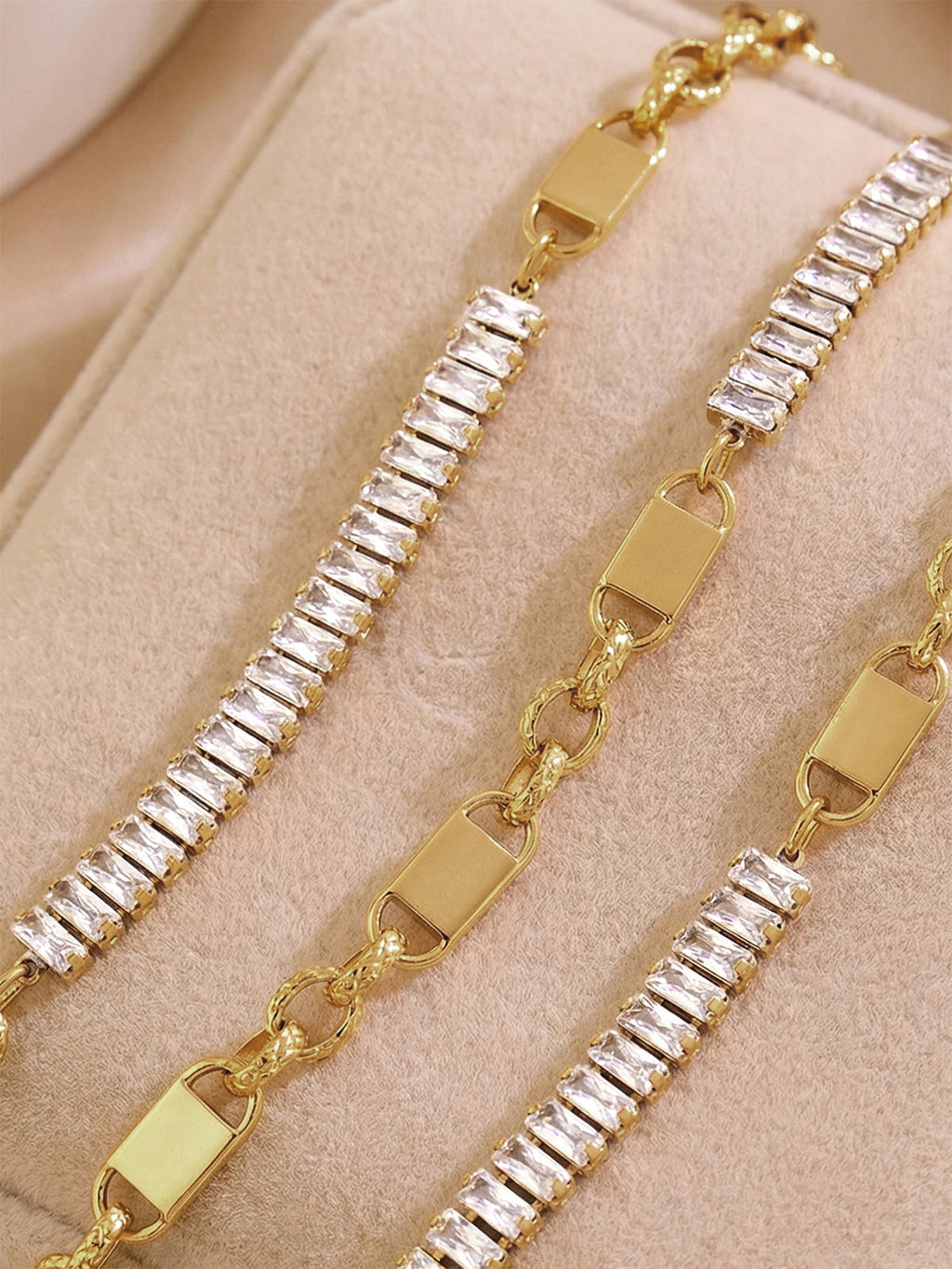 Baguette Zircon Mixed Chain Bracelet
