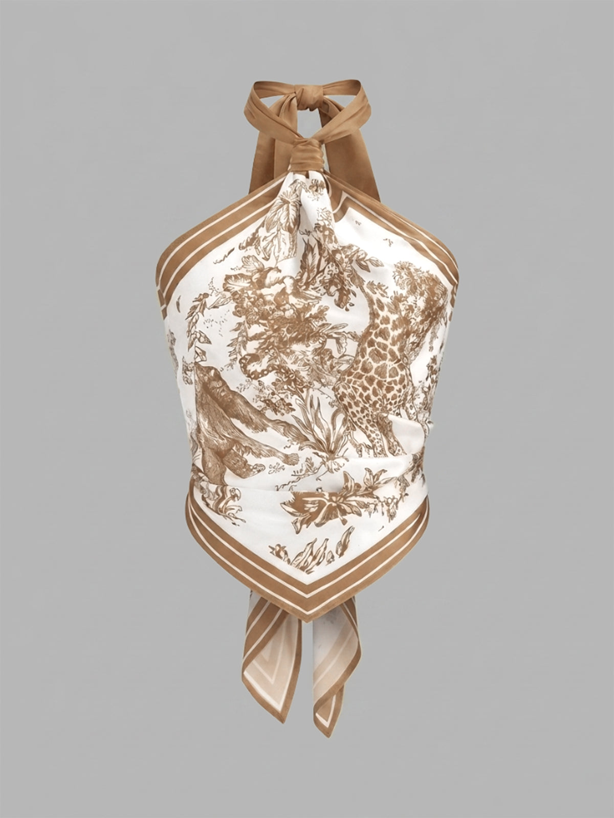 Porcelain Print Scarf Style Halter Blouse