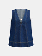 V Neck Beaded Denim Vest & Shorts Set