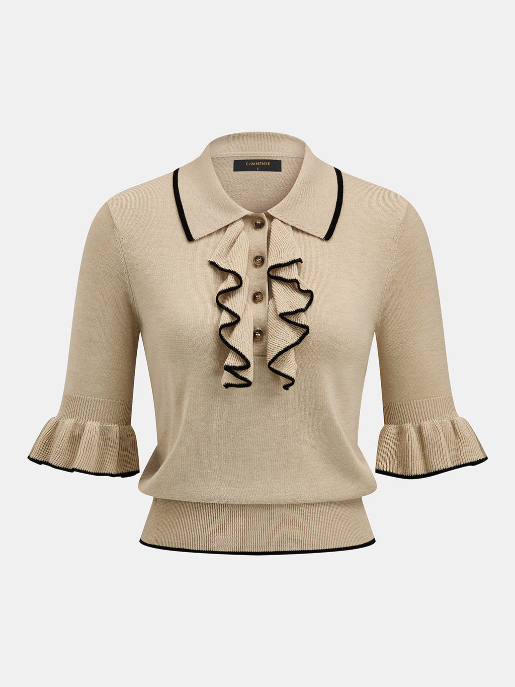 Contrast Trim Ruffle Knit Top