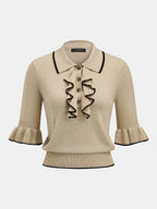 Contrast Trim Ruffle Knit Top