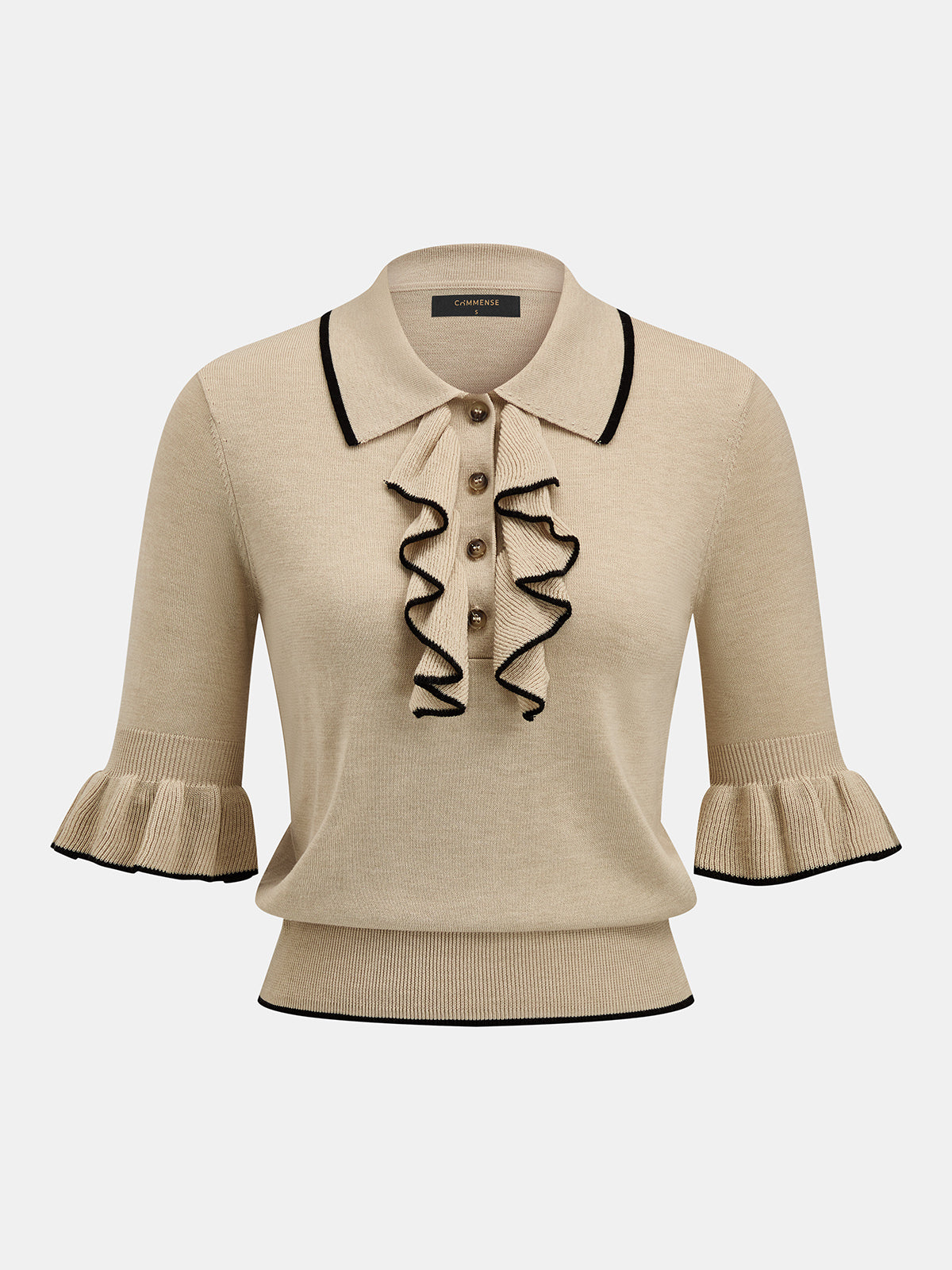 Contrast Trim Ruffle Knit Top