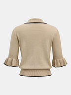 Contrast Trim Ruffle Knit Top