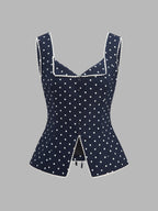 Polka Dot Lace Trim Button Front Vest