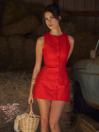 Button-Front Sleeveless Short Dress