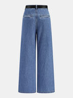 Belted Pleated Wide Leg Denim Pants