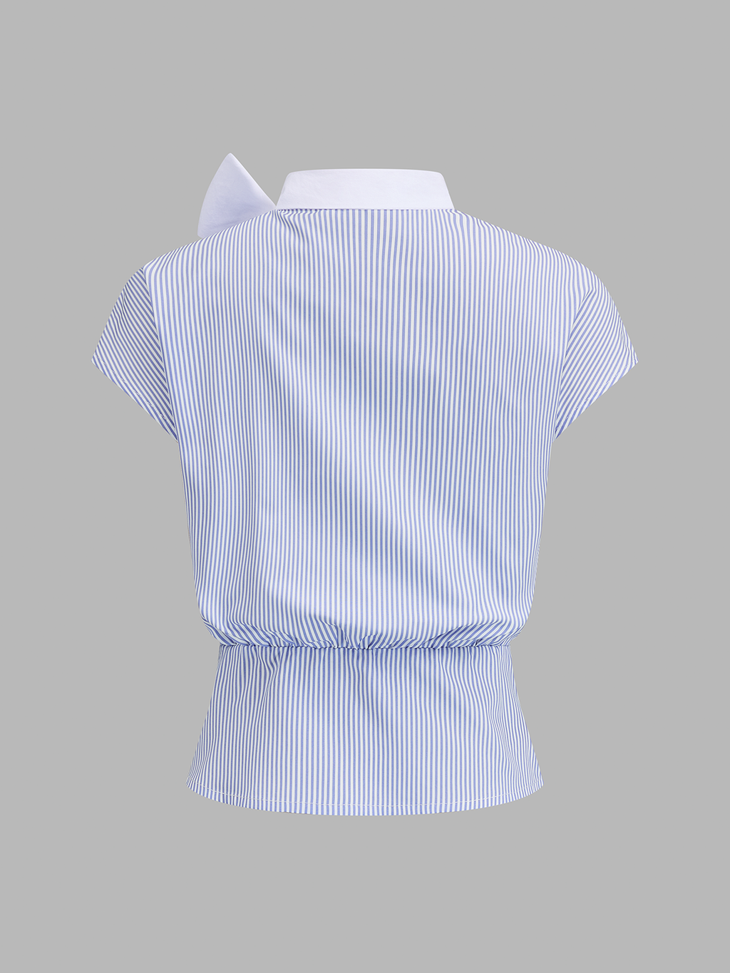 Bow Tie Striped Ruched Cap Sleeve Blouse