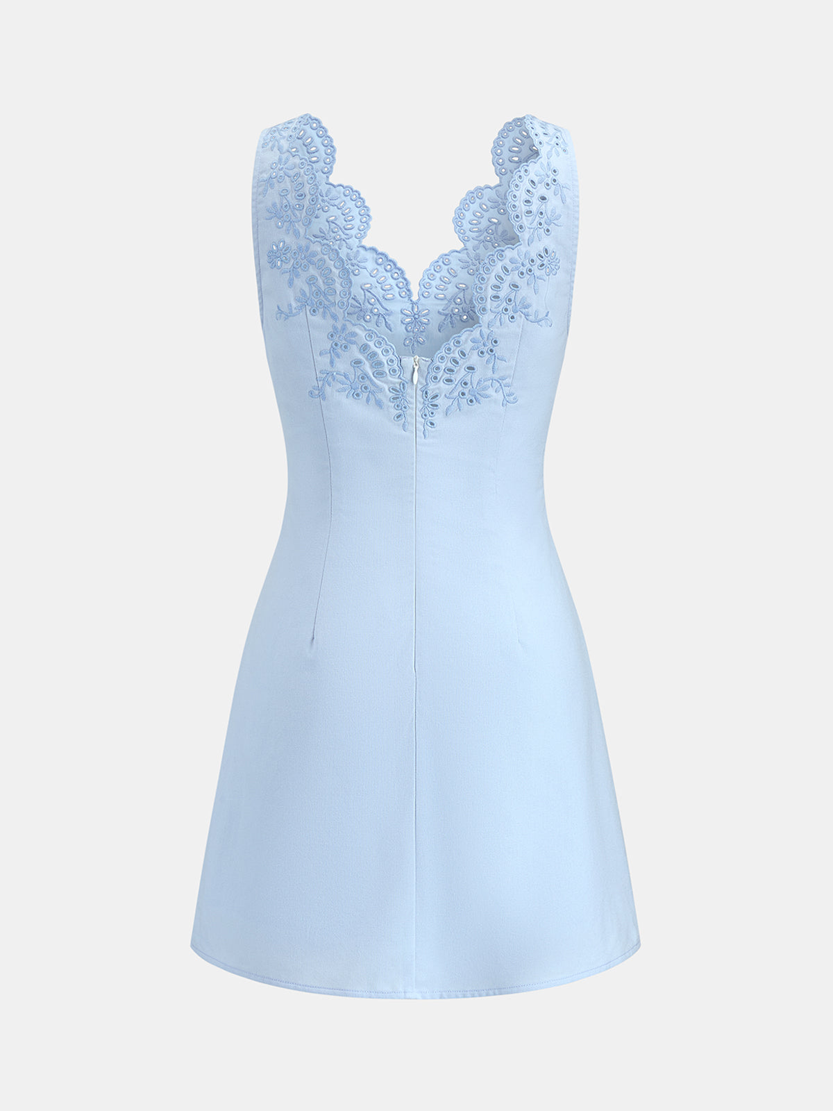 Linen Blend Embroidered Sleeveless Mini Dress