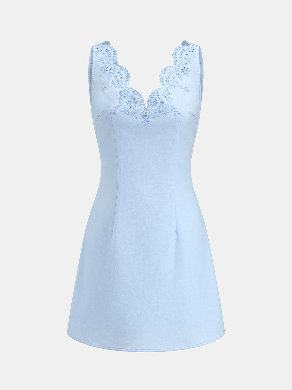 Linen Blend Embroidered Sleeveless Mini Dress