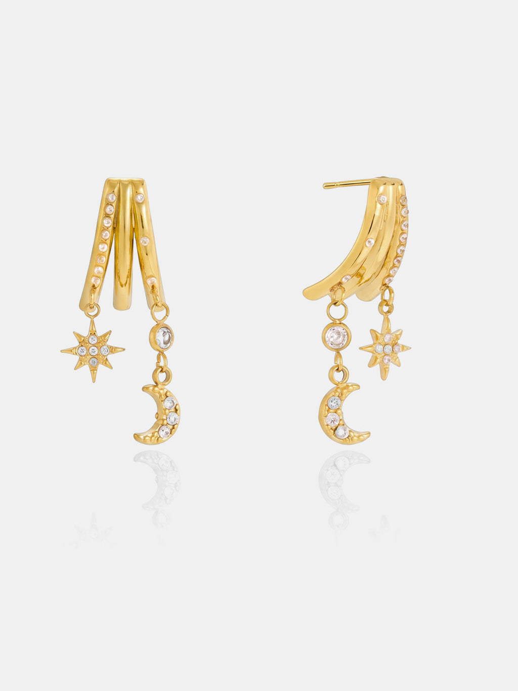 Star Moon Crystal Drop Earrings