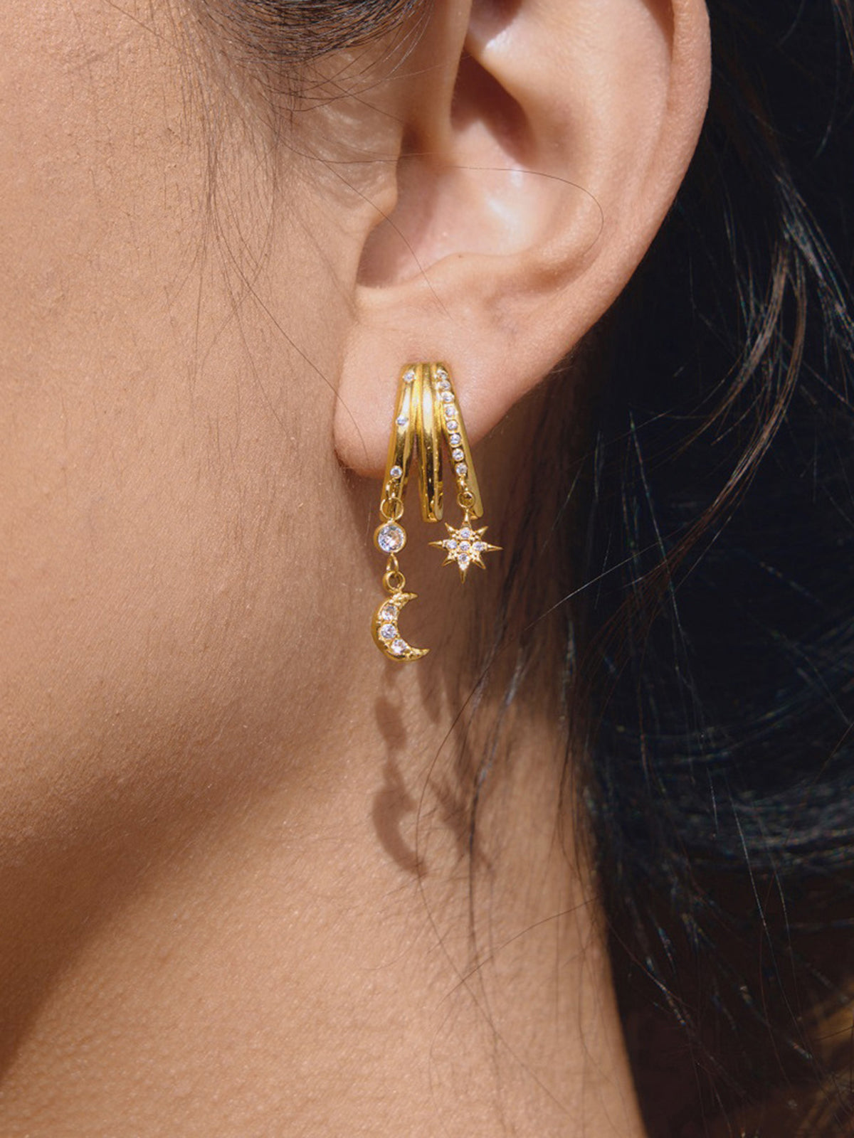 Star Moon Crystal Drop Earrings