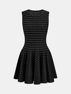 Sleeveless Polka Dot Flared Knit Mini Dress