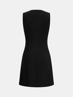 Sleeveless Buttoned Wavy Trim Mini Dress